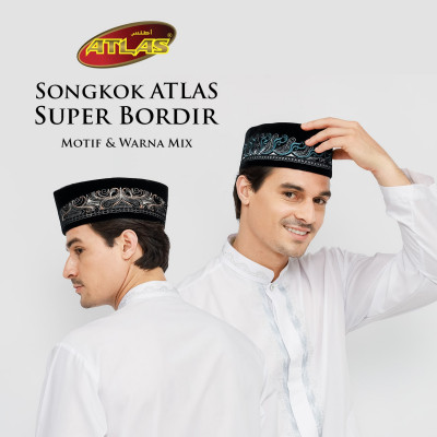 Songkok ATLAS Super Bordir AC Tinggi 9 Motif & Warna Mix